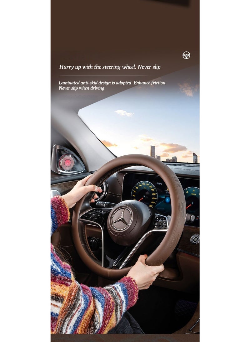 Anti-slip and sweat-absorbing car steering wheel cover in O-shaped and D-shaped designs, made of durable and wear-resistant napa leather, suitable for all seasons and available in both men's and wom - Image 4